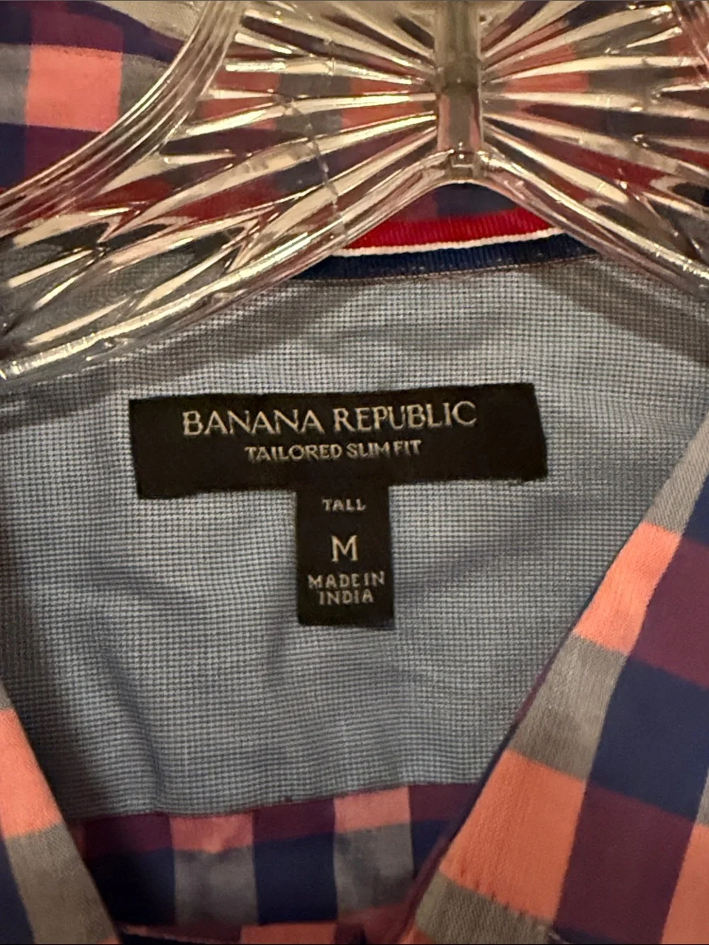 Banana Republic Pink and Navy Check Short-Sleeve Button-Down Shirt Size M 🔥 G11